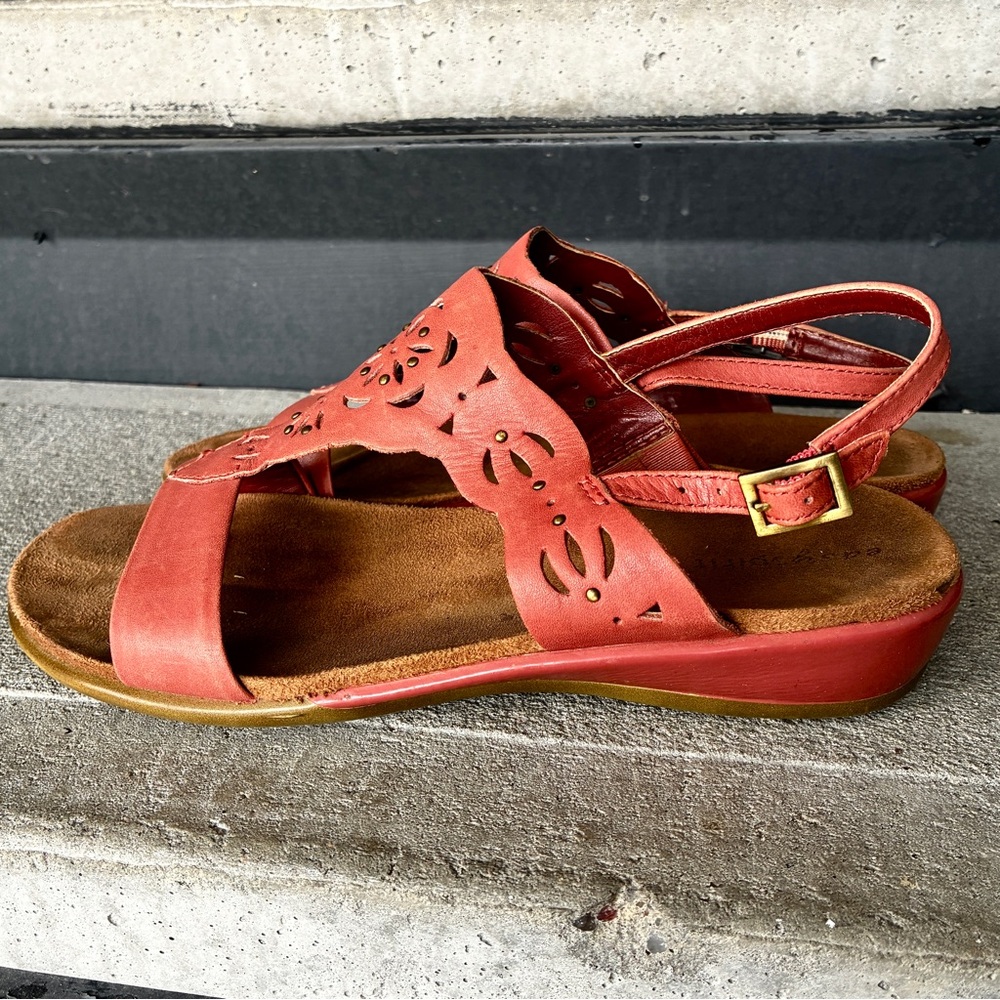 Easy Spirit Tuscan/ salmon color leather laser cutout ankle strap boho sandals